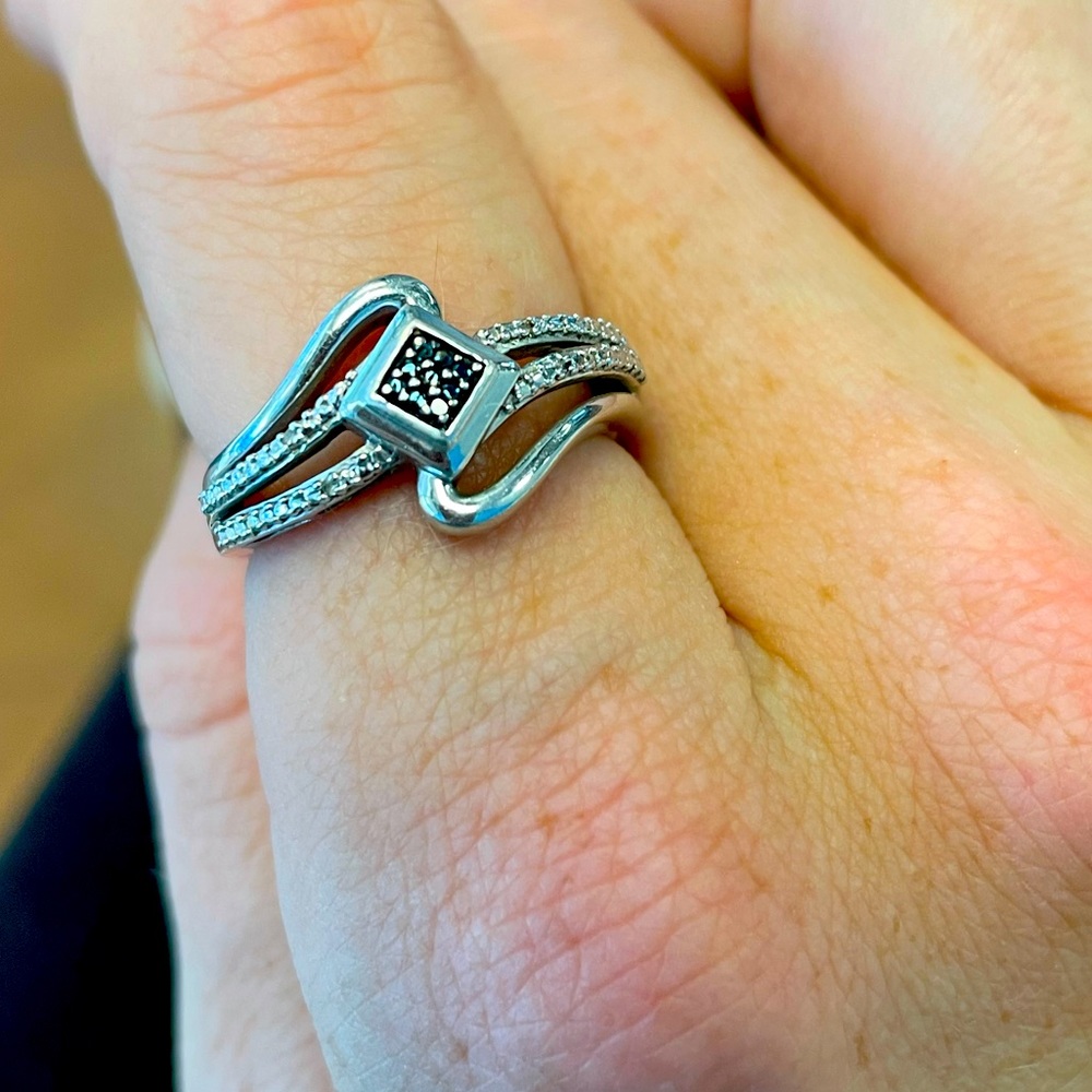 Blue diamonds and regular diamonds ring
